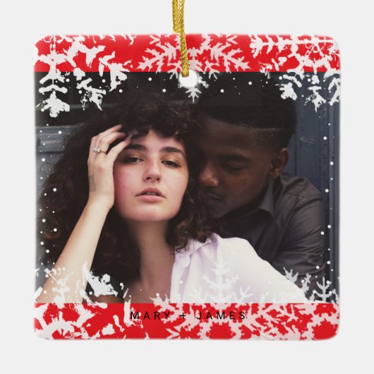 Minimal Snowflakes Frame | Merry and Married Photo Keramisch Ornament (Voorkant)