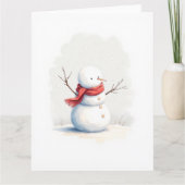 Minimal Snowman Red Scarf Watercolor Christmas Art Kaart (Voorkant)
