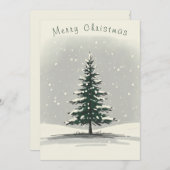 Minimal Snowy Christmas Tree Winter Watercolor Feestdagenkaart (Voorkant / Achterkant)