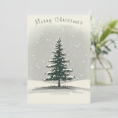Minimal Snowy Christmas Tree Winter Watercolor Feestdagenkaart (Staand voorkant)