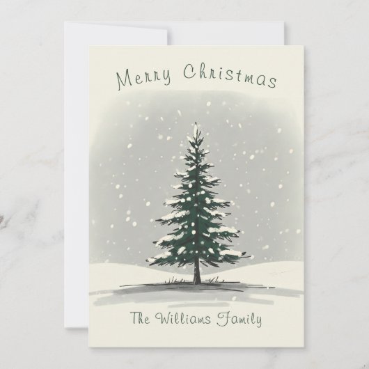 Minimal Snowy Christmas Tree Winter Watercolor Feestdagenkaart (Voorkant)