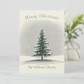 Minimal Snowy Christmas Tree Winter Watercolor Feestdagenkaart (Staand voorkant)