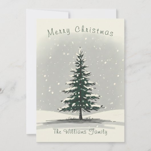 Minimal Snowy Christmas Tree Winter Watercolor Feestdagenkaart (Voorkant)