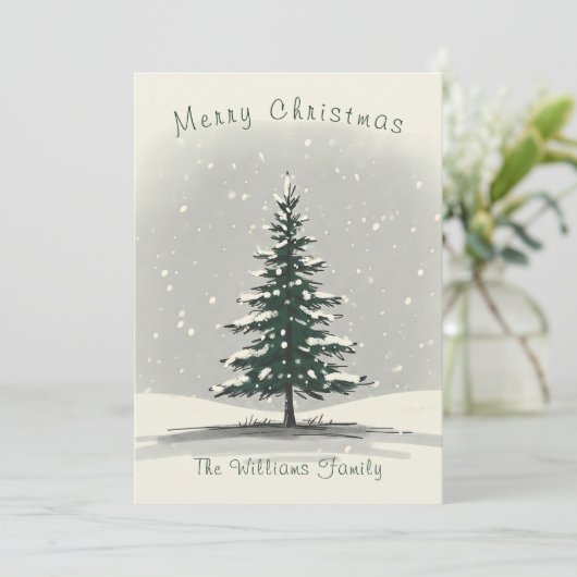 Minimal Snowy Christmas Tree Winter Watercolor Feestdagenkaart (Staand voorkant)