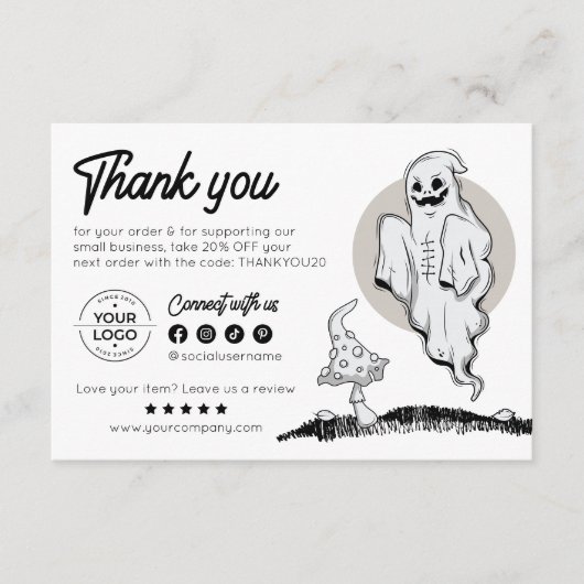 Minimal Spooky Schattige Halloween Bedankt Ghost C (Voorkant)