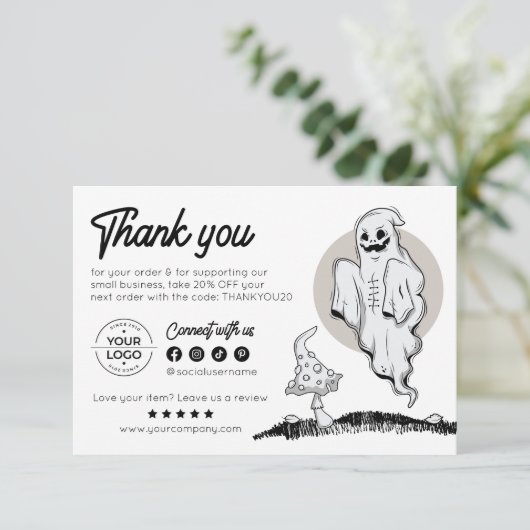 Minimal Spooky Schattige Halloween Bedankt Ghost C (Staand voorkant)