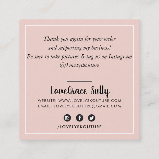MINIMAL STIJLVOLLE eenvoudige border blush roze da Vierkante Visitekaartje (Achterkant)