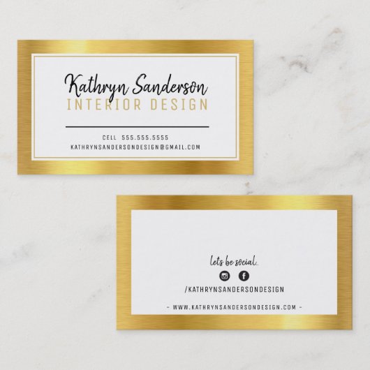 MINIMAL STIJLVOLLE eenvoudige rand zwart faux goud Visitekaartje (Voorkant / Achterkant)