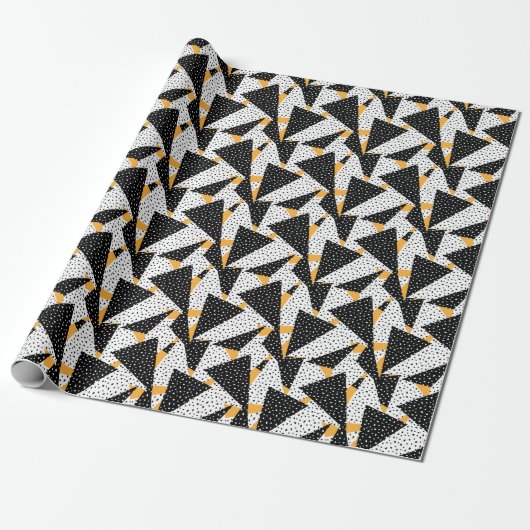 Minimal Stippen Patchwork: Zwart Wit Geel Cadeaupapier (Uitgerold)