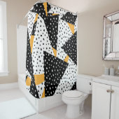Minimal Stippen Patchwork: Zwart Wit Geel Douchegordijn (In situ)