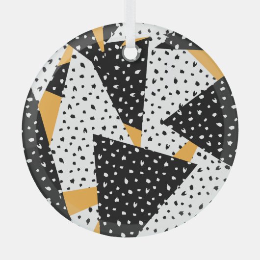 Minimal Stippen Patchwork: Zwart Wit Geel Glas Ornament (Voorkant)
