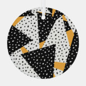 Minimal Stippen Patchwork: Zwart Wit Geel Glas Ornament (Achterkant)