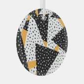 Minimal Stippen Patchwork: Zwart Wit Geel Glas Ornament (Voorkant Rechts)