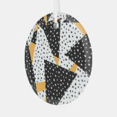 Minimal Stippen Patchwork: Zwart Wit Geel Glas Ornament (Voorkant links)
