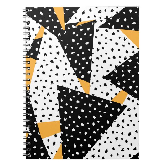 Minimal Stippen Patchwork: Zwart Wit Geel Notitieboek (Voorkant)