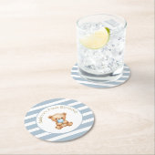 Minimal Stripes Teddybeer Verjaardagspapier Onderz Ronde Kartonnen Onderzetter (Insitu)