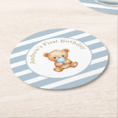 Minimal Stripes Teddybeer Verjaardagspapier Onderz Ronde Kartonnen Onderzetter (Gebogen)