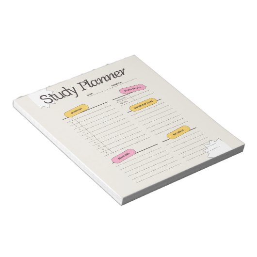 Minimal Study Planner With Hourly Schedule Notitieblok (Schuin)