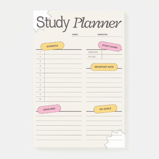 Minimal Study Planner With Hourly Schedule Post-it® Notes (Voorkant)