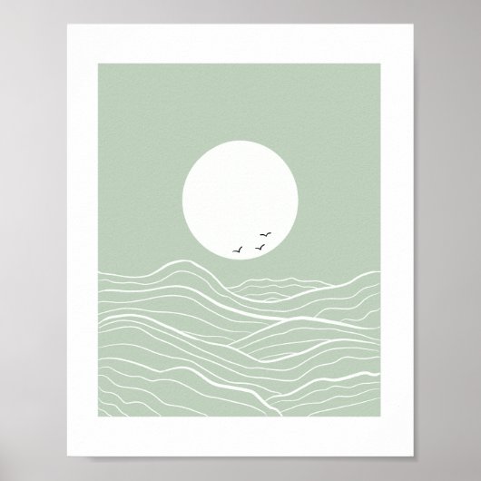 Minimal Sun and Ocean Waves Line Art  Poster (Voorkant)