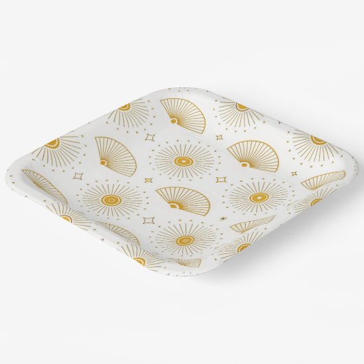 Minimal Sunburst – Modern Golden Rays Pattern for  Papieren Bordje (Gebogen)