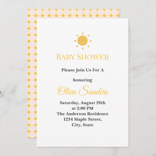 Minimal Sunshine Baby Shower Invitation | Editable Kaart (Voorkant / Achterkant)