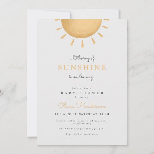 Minimal Sunshine Baby shower Invitation Kaart (Voorkant)