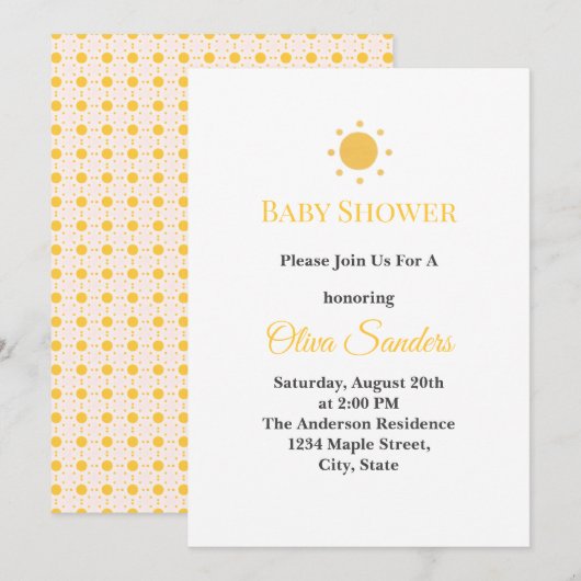 Minimal Sunshine Baby Shower Kaart (Voorkant / Achterkant)