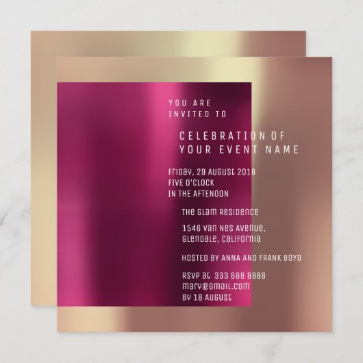 Minimal Suprise Party Koper Roos Metallic Kaart (Voorkant / Achterkant)