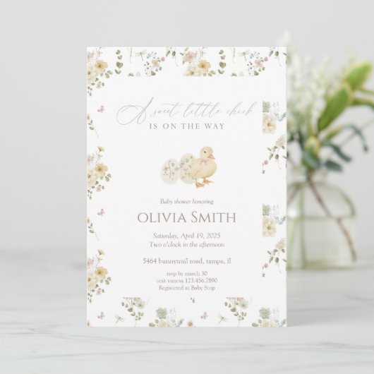 Minimal Sweet Little Chick Baby Shower Kaart (Staand voorkant)