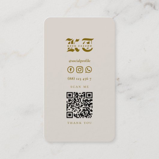 Minimal Tattoo Artiest Zand Tattooist Schedel Visitekaartje (Achterkant)