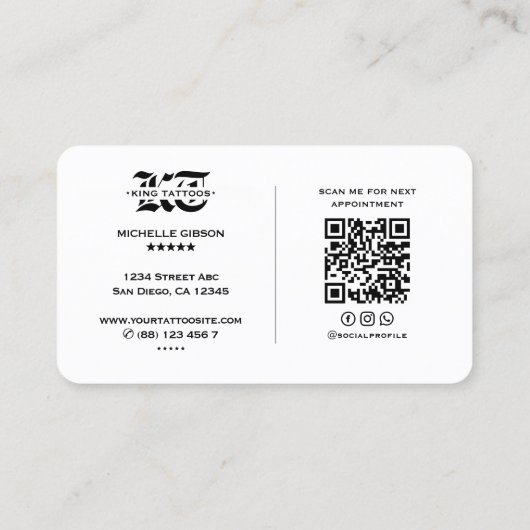 Minimal Tattooist Tattoo Artiest Modern Gothic Whi Visitekaartje (Achterkant)