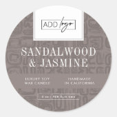 Minimal Taupe Boho Pattern Logo Wax Candle Jar Lid Ronde Sticker (Voorkant)
