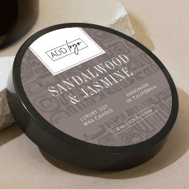 Minimal Taupe Boho Pattern Logo Wax Candle Jar Lid Ronde Sticker