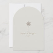 Minimal Taupe Palm Tree Beach Save The Date Kaart (Achterkant)