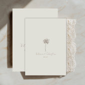 Minimal Taupe Palm Tree Beach Wedding Invitation Kaart