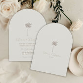 Minimal Taupe Palm Tree Beach Wedding Invitation Kaart