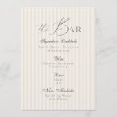 Minimal Taupe Stripe Wedding Bar Menu Kaart (Voorkant)