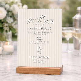 Minimal Taupe Stripe Wedding Bar Menu  Kaart