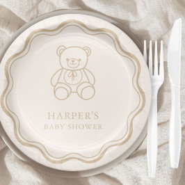 Minimal Teddy Bear Gender Neutral Baby Shower Papieren Bordje
