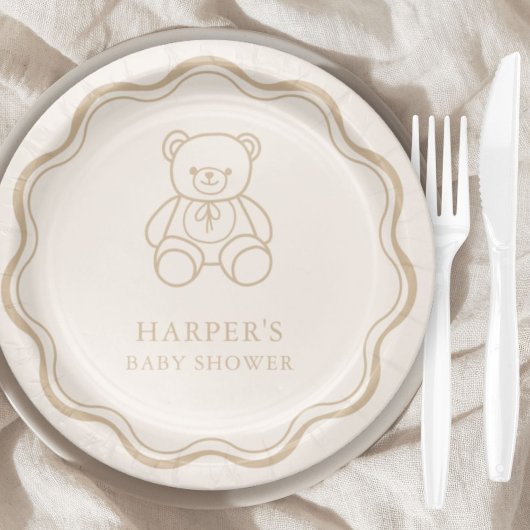 Minimal Teddy Bear Gender Neutral Baby Shower Papieren Bordje