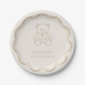 Minimal Teddy Bear Gender Neutral Baby Shower Papieren Bordje (Voorkant)