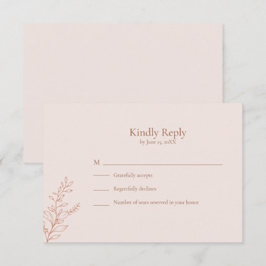 Minimal Terracotta Botanical RSVP Card (Voorkant / Achterkant)