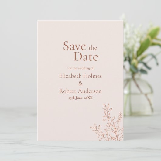 Minimal Terracotta Botanical Save the Date Kaart (Staand voorkant)