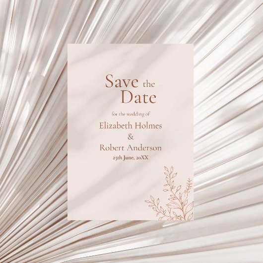 Minimal Terracotta Botanical Save the Date Kaart