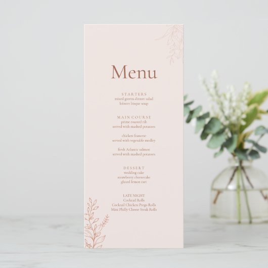 Minimal Terracotta Botanical Wedding Menu (Staand voorkant)