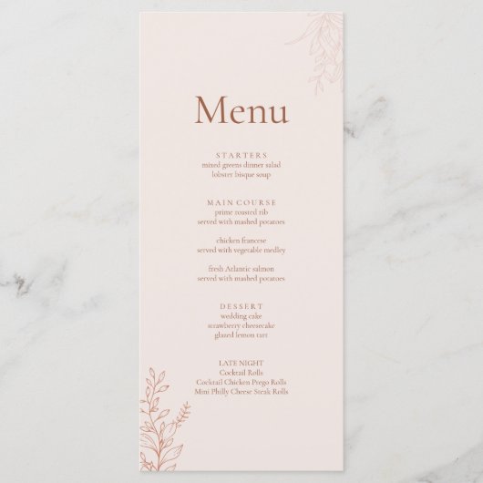Minimal Terracotta Botanical Wedding Menu (Voorkant)