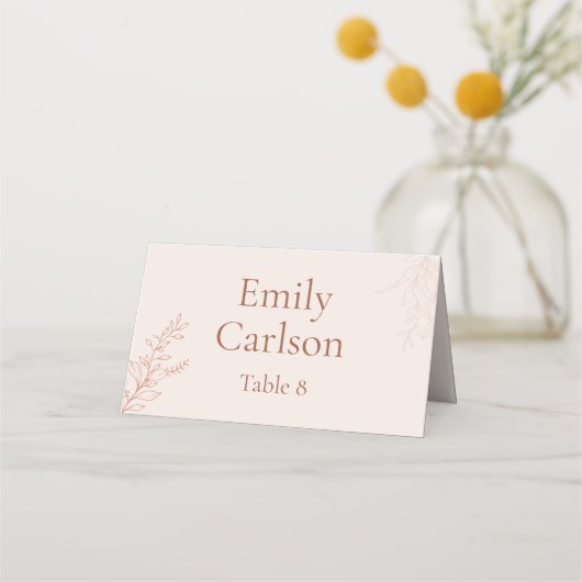 Minimal Terracotta Botanical Wedding Place Card Plaatskaartje (Voorkant)