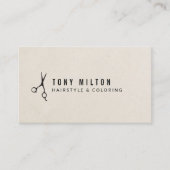 Minimal Texture Beige Black Scissors Hairstylist Visitekaartje (Voorkant)