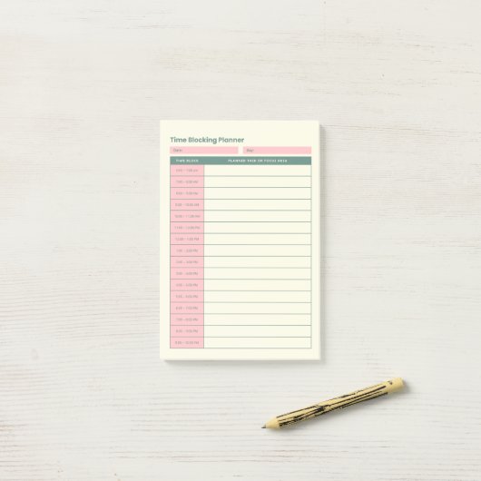Minimal Time Blocking Planner Pink Layout Post-it® Notes (Op bureau)